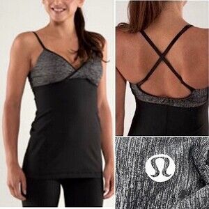 Lululemon Embrace Tank Gray Space Dye Solid Combo Cross Over Faux Wrap Size 4